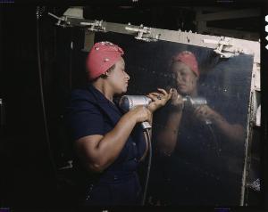 Woman is working on a "Vengeance" dive bomber Tennessee, February 1943. Reproduction from color slide. Photo by Alfred T. Palmer. Prints and Photographs Division, Library of Congress